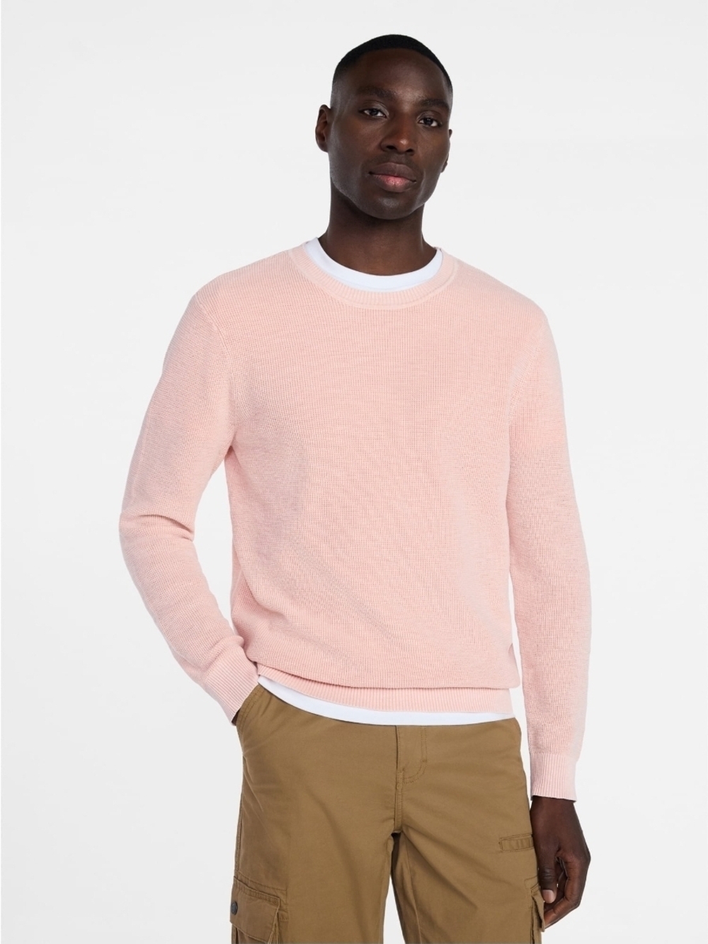 George Men's Cotton Slub Sweater with Long Sleeves, Size 2XL Pale Pink